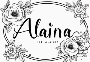 The name Alaina in cursive with small roses around it tattoo idea