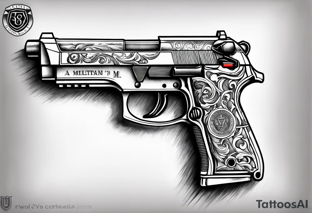 A military M9 Beretta pistol tattoo idea