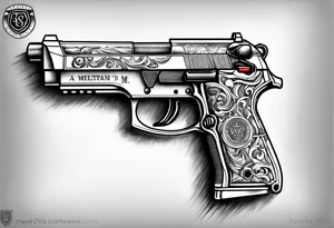 A military M9 Beretta pistol tattoo idea