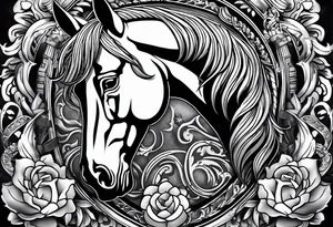 black and white tattoo mix of horse and guns tattoo idea