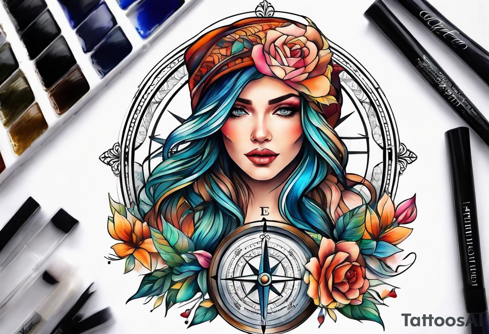 Feminine compass tattoo idea