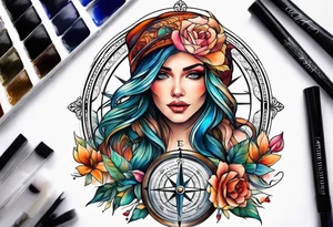 Feminine compass tattoo idea