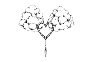 Clouds with a heart shaped noose dropping out tattoo idea