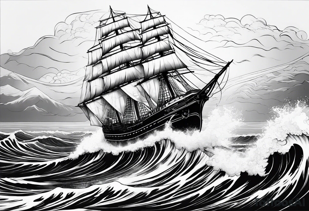 Ship with waves tattoo idea