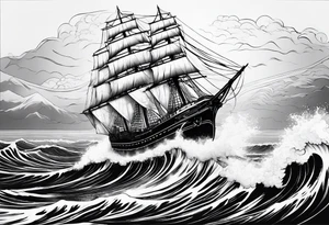 Ship with waves tattoo idea