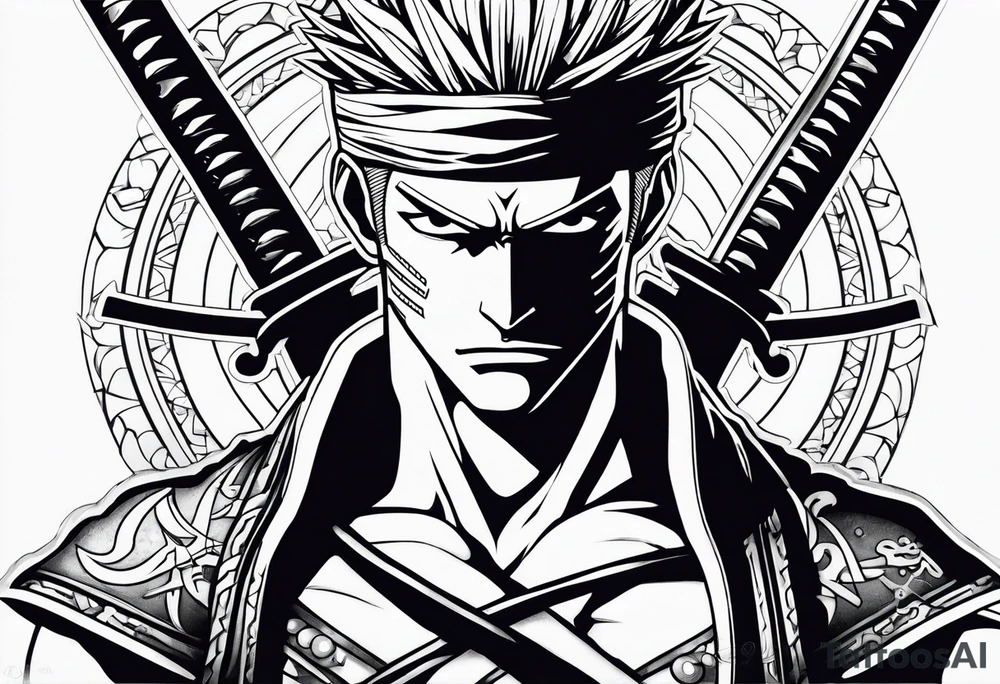 One-piece zoro with swords tattoo idea