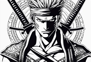 One-piece zoro with swords tattoo idea
