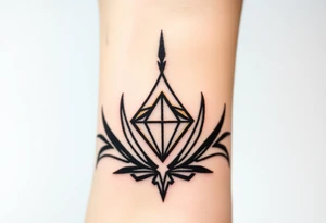 A single, large diamond centered within a sleek, minimalist crown, outlined in fine black ink with a subtle gold shadow to add depth. tattoo idea