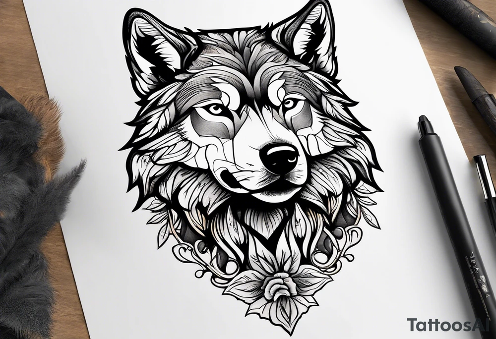 Forest with a wolf walking tattoo idea