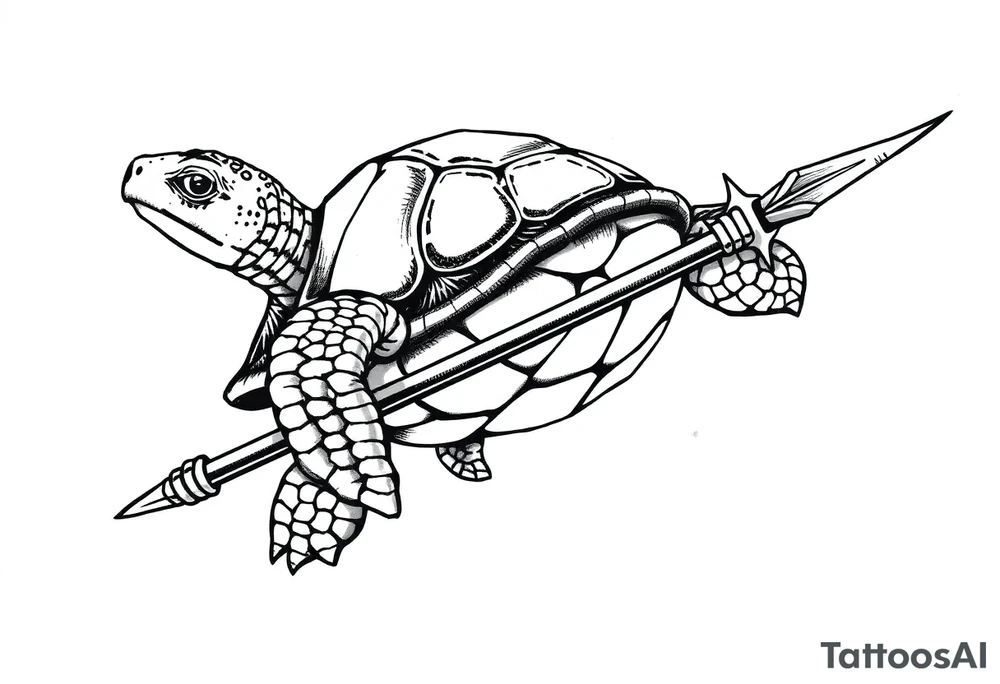 Turtle holding a trident tattoo idea