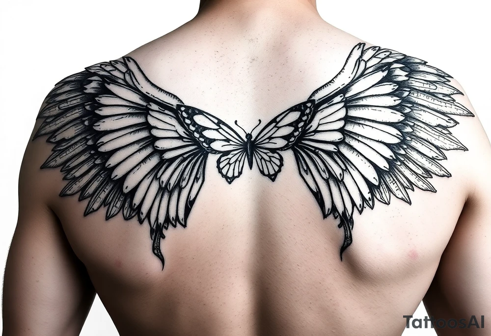eros and psyche Greek mythology  inspired using angel wings and butterfly wings as core concepts tattoo idea