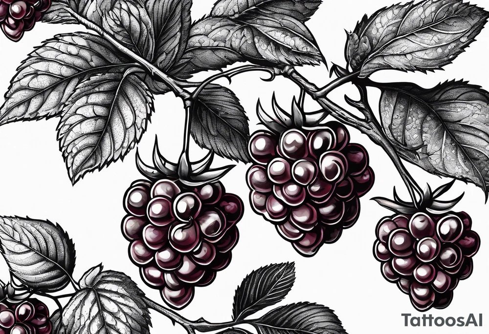 a long raspberry branch that focuses on line work. Includes a small signature somewhere that is signed "Popkin" tattoo idea