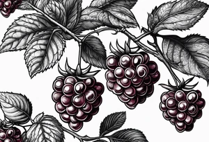 a long raspberry branch that focuses on line work. Includes a small signature somewhere that is signed "Popkin" tattoo idea