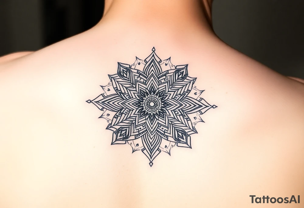 intricate mandala with sacred geometry and cosmic elements tattoo idea