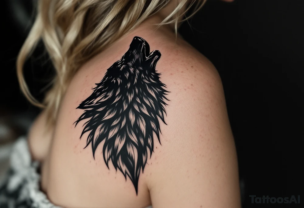 A howling black wolf for his shoulder blade and a silver crescent moon for her shoulder blade. tattoo idea