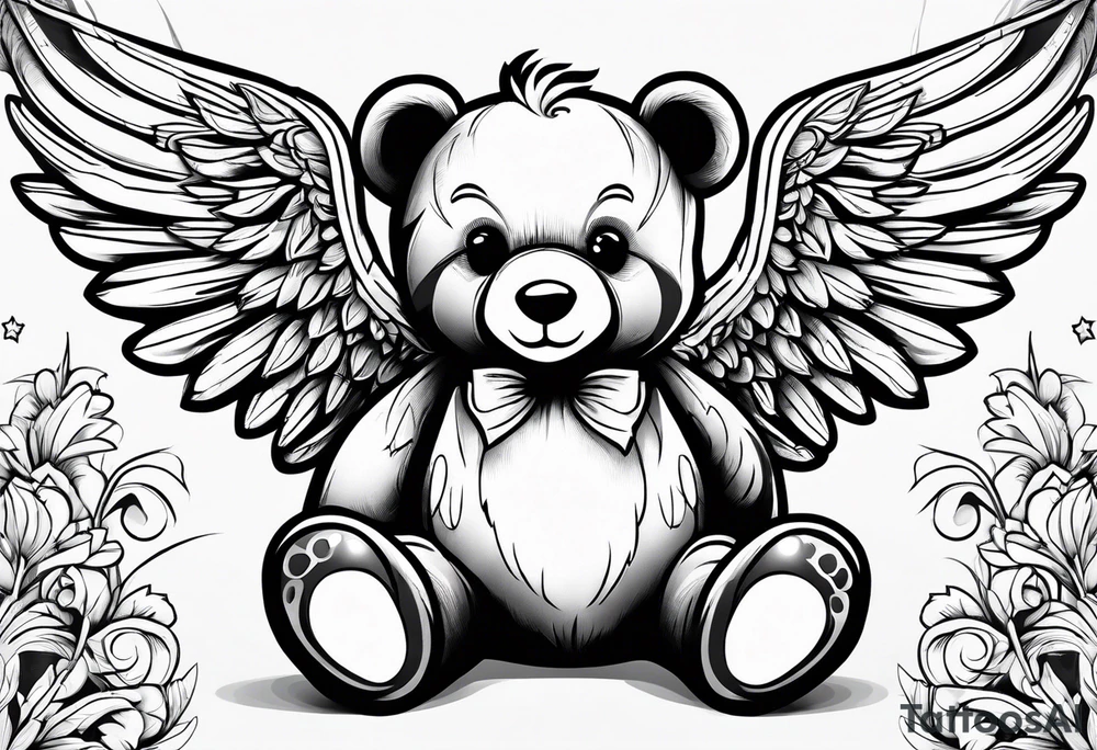 Teddy bear with wings tattoo idea