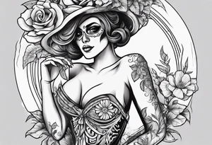 a male and female skeleton with bibiscus flowers. western style tattoo idea