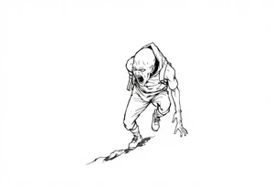 Confusion and pressure in thin lines on screaming solo traveler with no face with his skin ripped left on the path he’s crawling tattoo idea