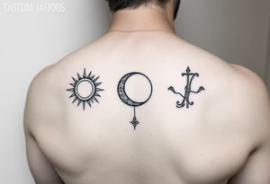 Simple line art tattoo that incorporates Capricorn (Sun), Gemini (moon), and Sagittarius (rising) signs— no shading— beginner friendly tattoo idea