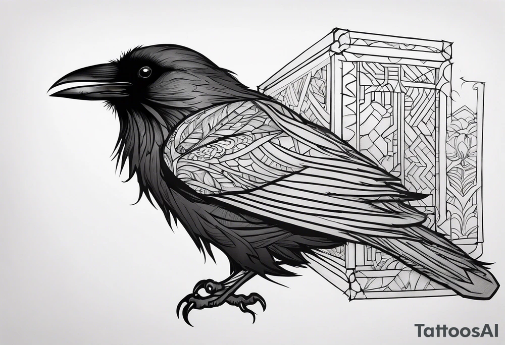 tall Raven chest facing out tattoo idea