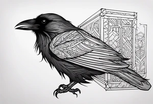 tall Raven chest facing out tattoo idea