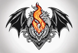 Valhalla sword shield dragon head fire tattoo idea