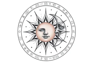 celestial sun and moon with constellation patterns runes in starry sky tattoo idea