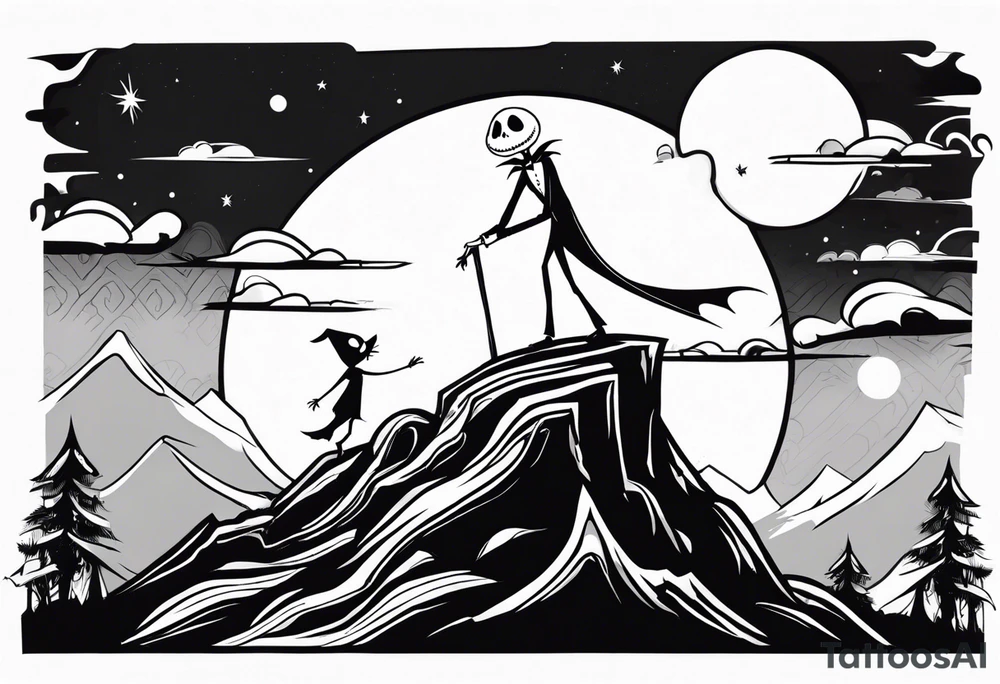 jack skellington on the top of montain tattoo idea