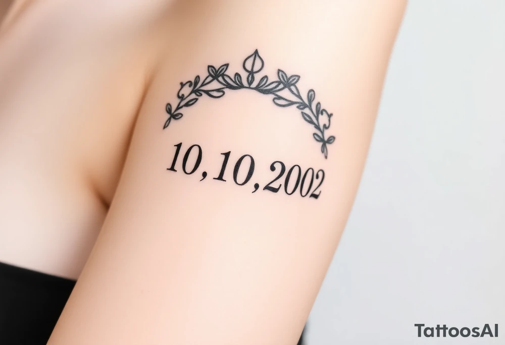 roman numerals of 10.10.2002 in laurel crown in an ancient roman styles tattoo idea