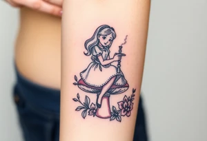 Alice in wonderland sitting on the mushroom with the hookah tattoo idea