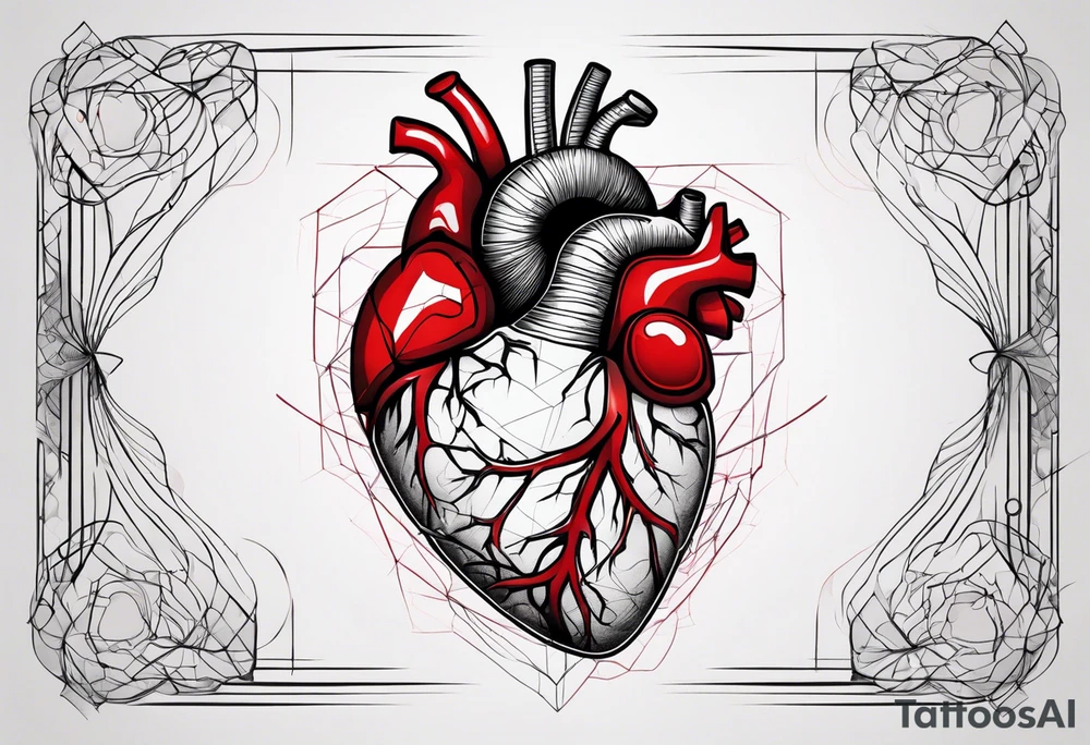 Anatomic heart with wire and blood tattoo idea