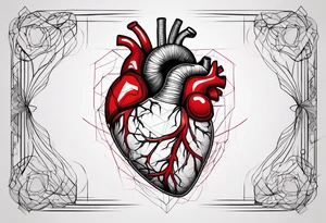 Anatomic heart with wire and blood tattoo idea