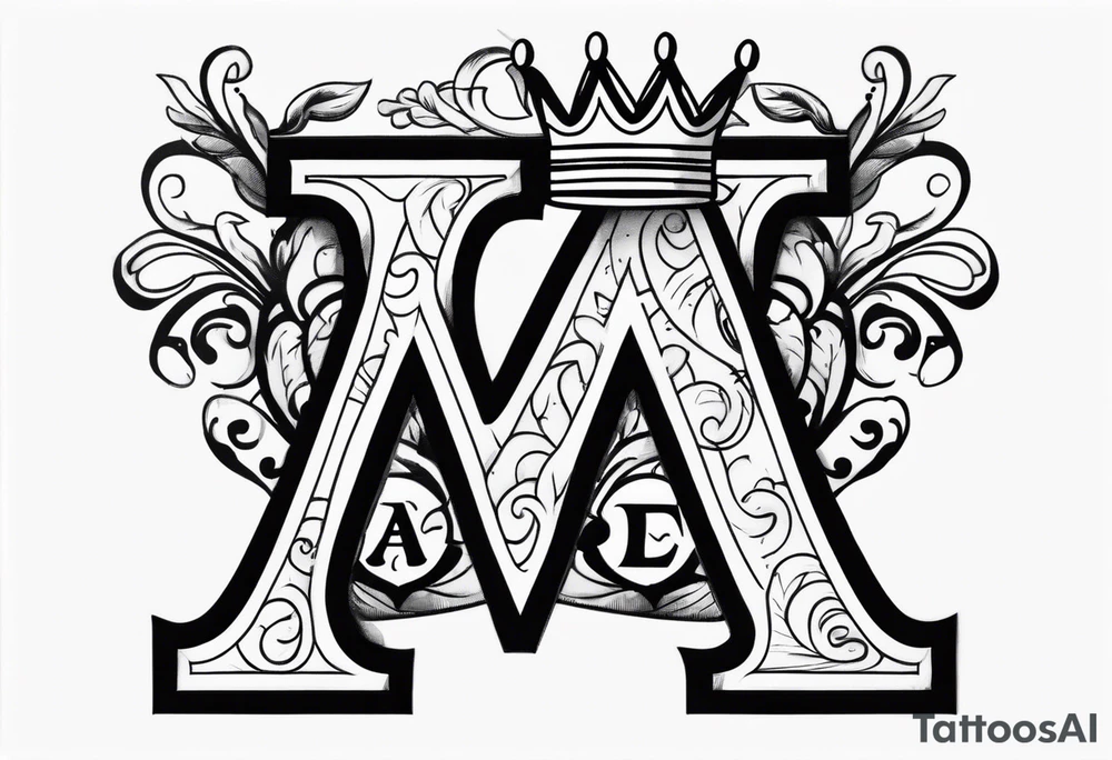the letter A in cursive with a crown over it that has a money sign in it tattoo idea