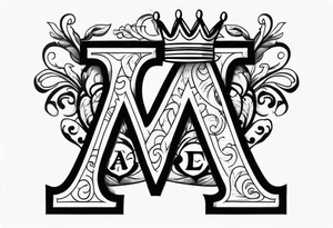 the letter A in cursive with a crown over it that has a money sign in it tattoo idea