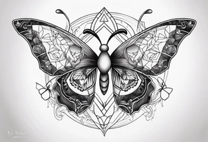 Feminine Capricorn tattoo with geometric designs and butterflies tattoo idea