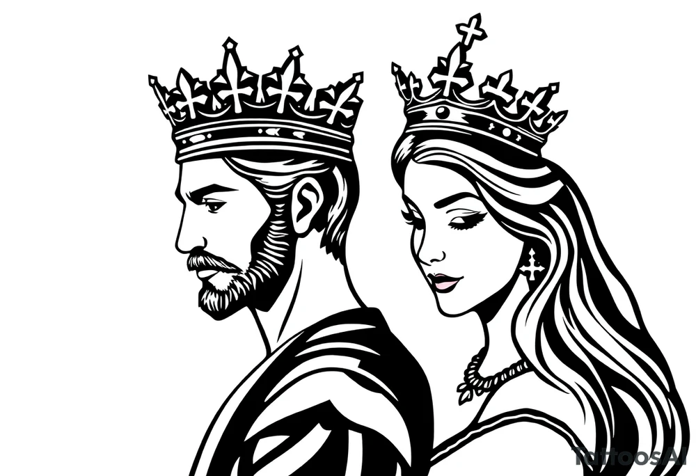 King and Queen couple with crown tattoo idea