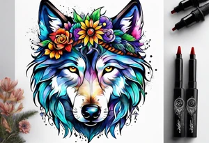 Hippie wolf tattoo idea