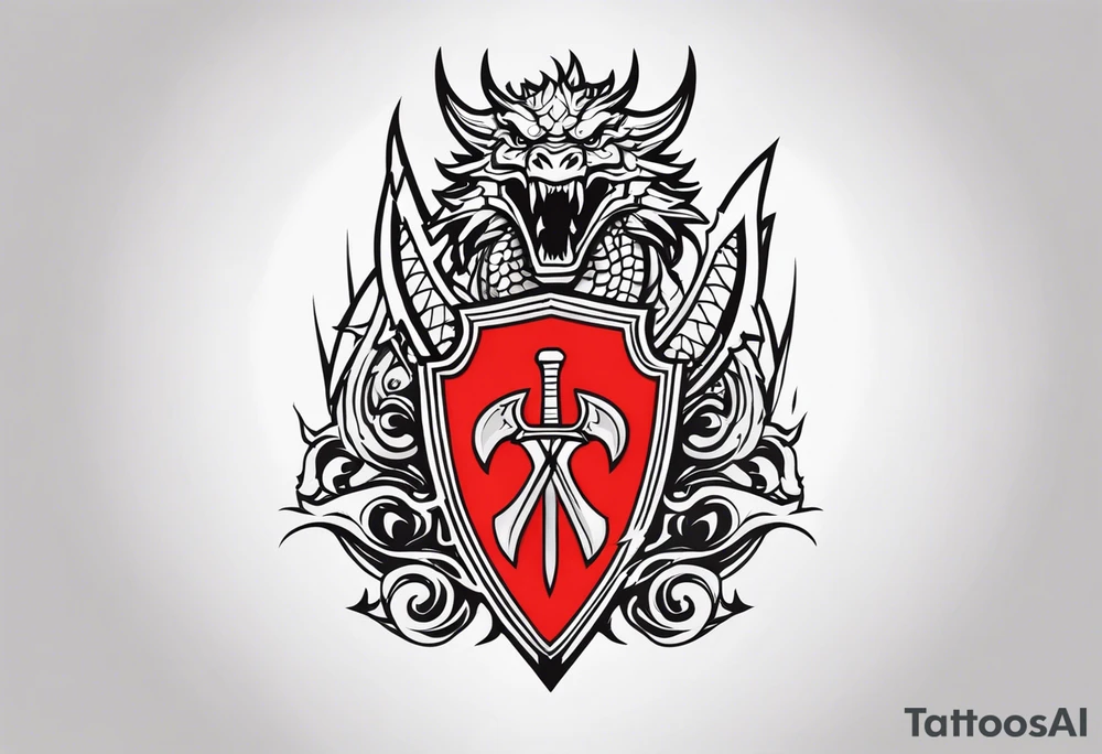 Valhalla sword shield dragon axe tattoo idea