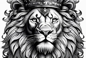 lion with a crown and sparkling eyes and mouth open teeth showing tattoo idea