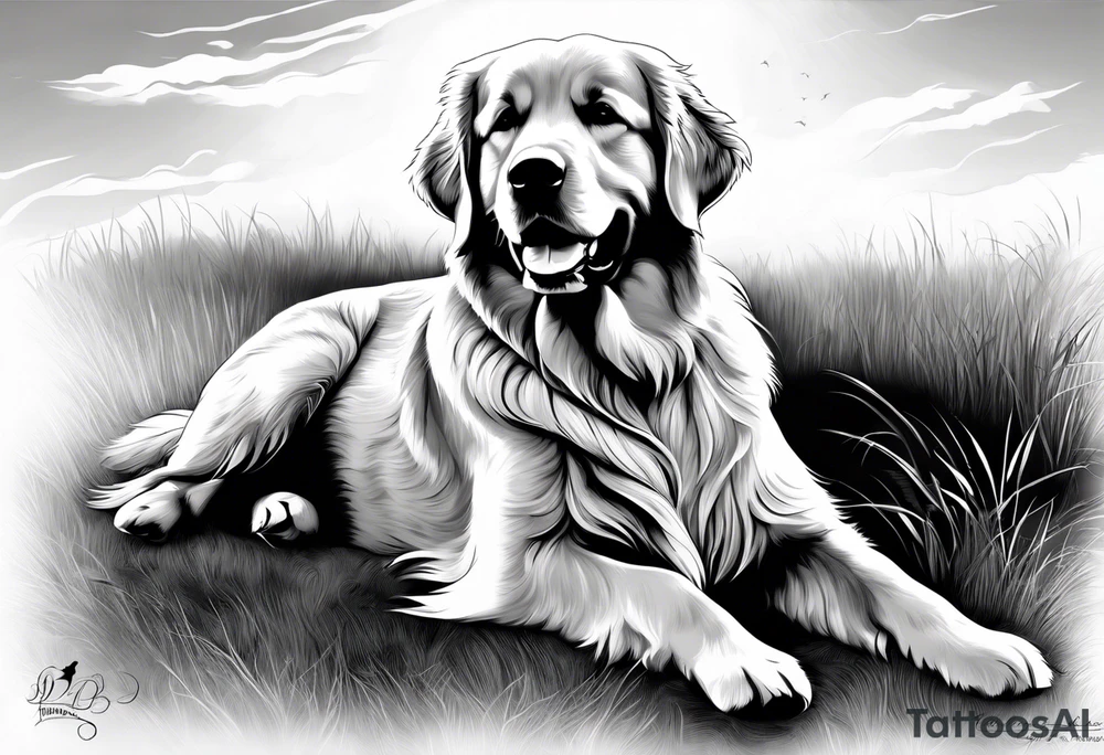 One happy dark colored golden retriever with a yellow Labrador tattoo idea