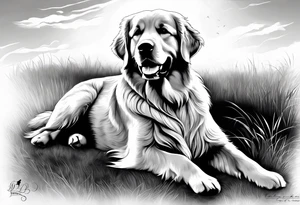 One happy dark colored golden retriever with a yellow Labrador tattoo idea