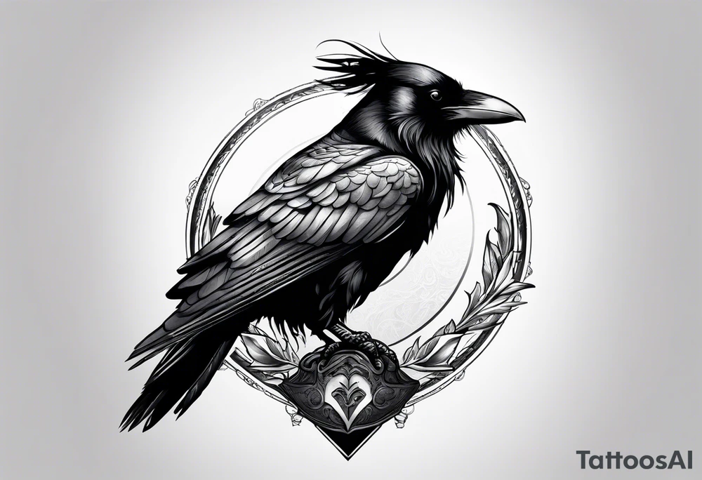 Raven facing forward sitting on a hat tattoo idea