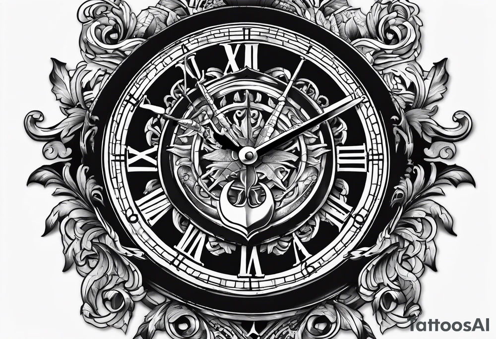 Cross anchor clock tattoo idea
