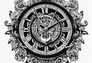 Cross anchor clock tattoo idea
