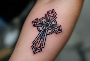 A Celtic cross with sharp, geometric edges, blending traditional design with modern minimalism. tattoo idea