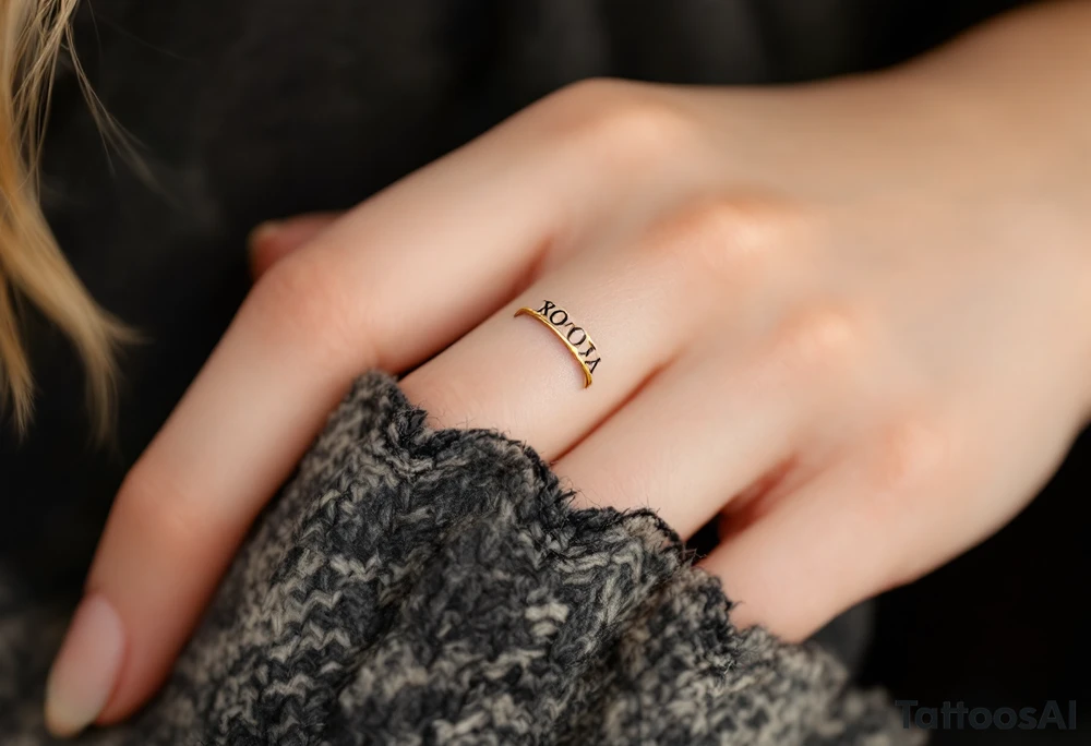 A classic gold band with a tiny Roman numeral tattoo idea