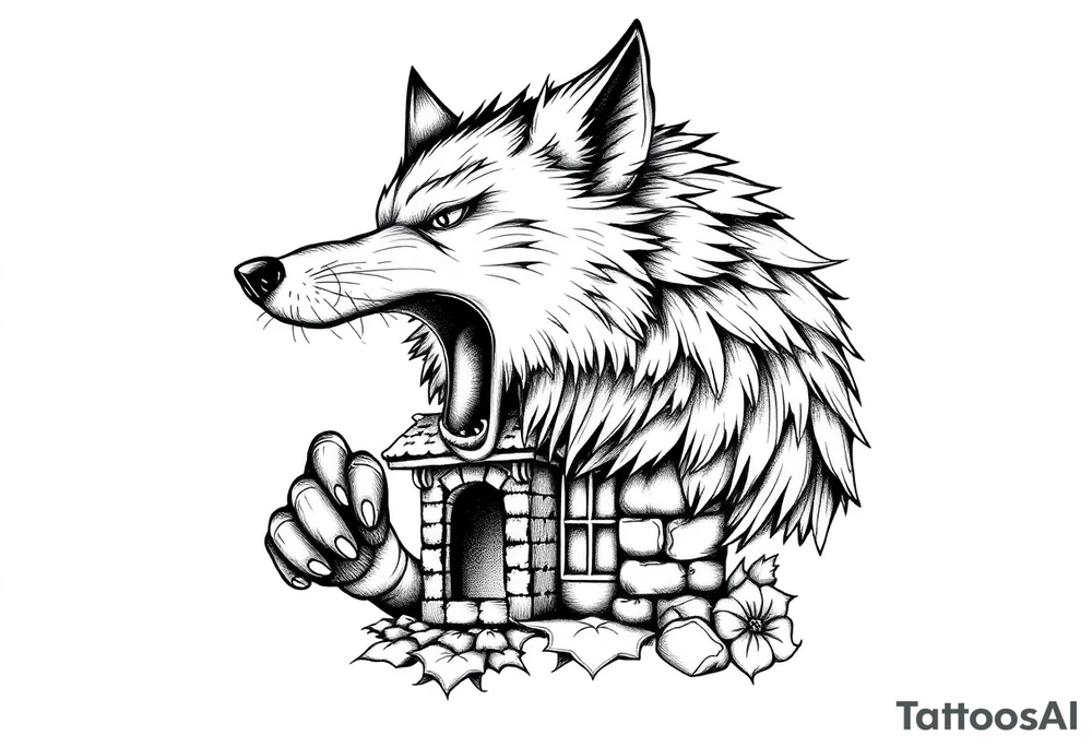 Big bad wolf  blowing a brick house down tattoo idea