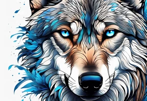 Blue eyed wolf in a forest tattoo idea