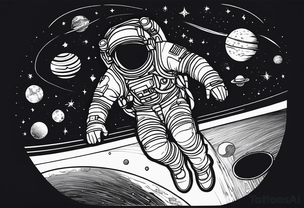 An astronaut floating in space with planets around him tattoo idea An astronaut floating in space with planets around him tattoo idea