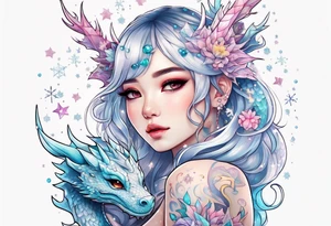 Constellation, dragon kawaii girl, snowflake tattoo idea